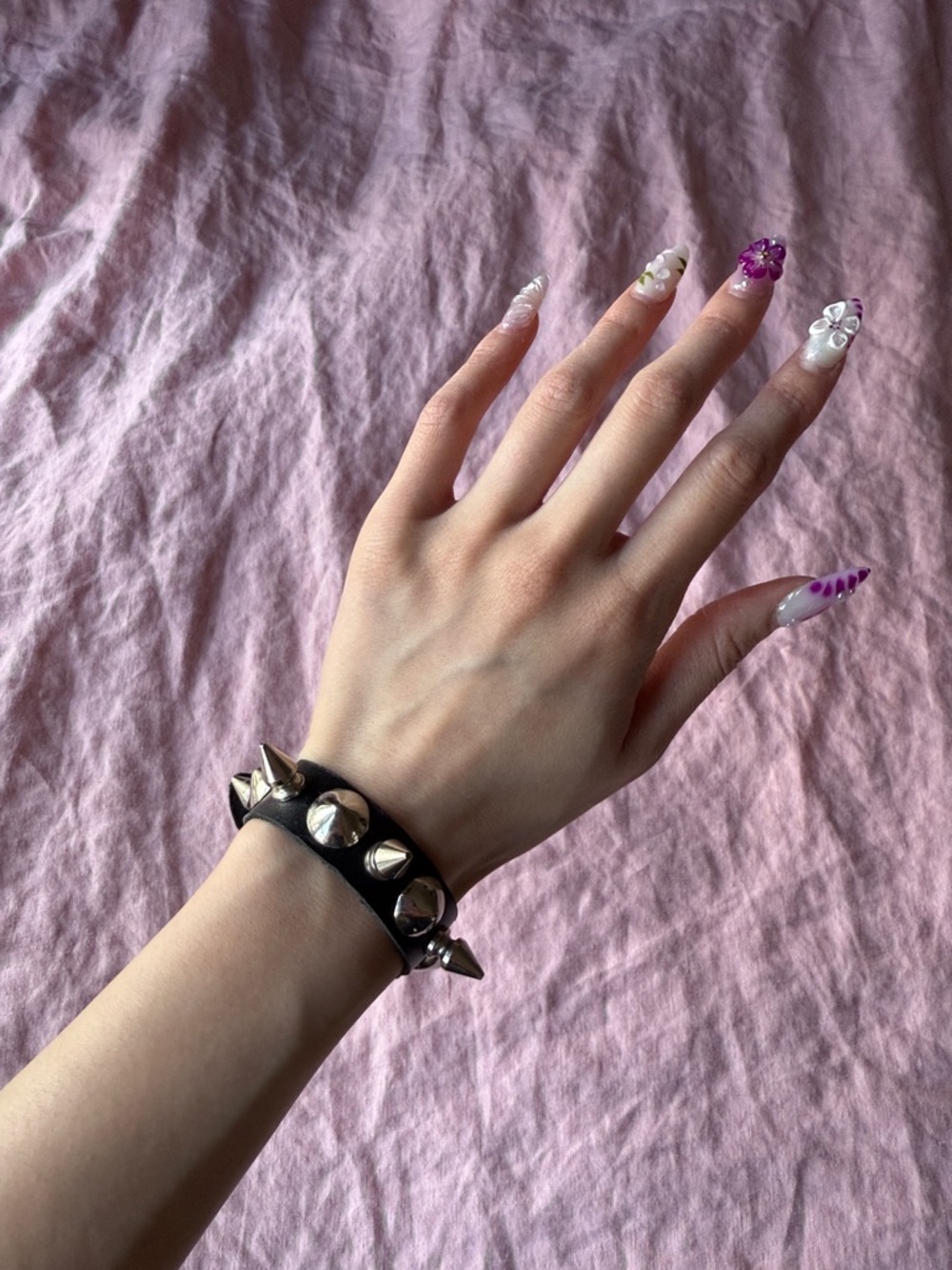 Black Studded Spike Leather Bracelet